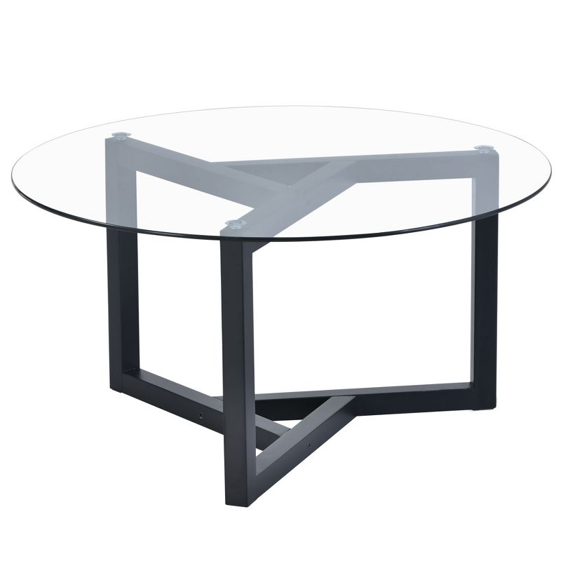Modern Round Coffee Table Cocktail Table with Tempered Glass Top & Sturdy Wood Base-ModernLuxe, 5 of 8