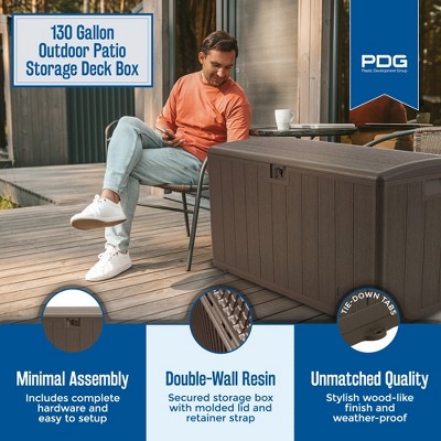Java Brown 130 Gallon Lockable Resin Wicker Deck Box