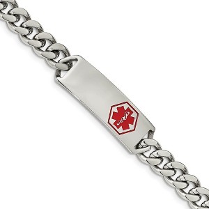Black Bow Jewelry Men's Stainless Steel Red Enamel Medical I.D. Curb Bracelet, 8 Inch - 1 of 4