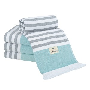 American Soft Linen 4 Piece Turkish Peshtemal Beach Towel Set, Light Weight Peshtemal Beach Pool Towels - 1 of 4