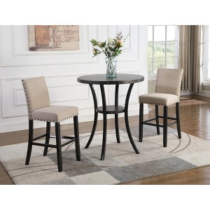 3-Piece Dining Set with Round Table and 2 Nailhead Chairs - 1 of 4