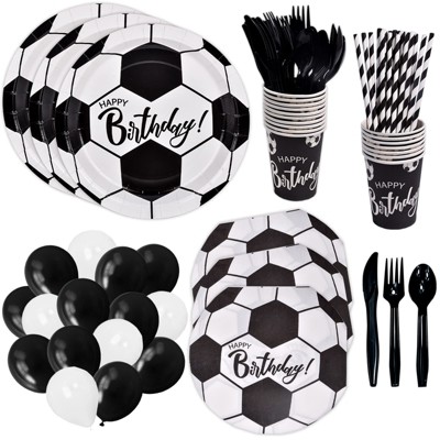 DYLIVeS 192 Pcs Soccer Birthday Party Supplies, Soccer Themed Party Decorations Soccer Party Favors Packs Disposable Tableware for Kids