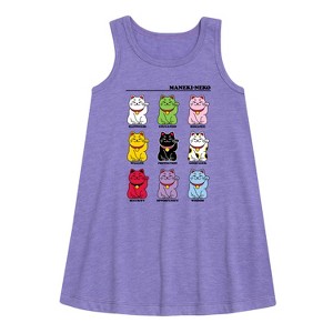 Girls' - Instant Message - Lucky Cat Graphic Sleeveless Aline Dress - 1 of 4