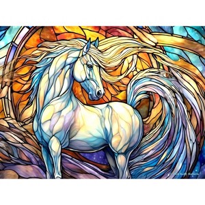 Sunsout Stained Glass Zoo White Horse 500 pc Jigsaw Puzzle 73303 - 1 of 4