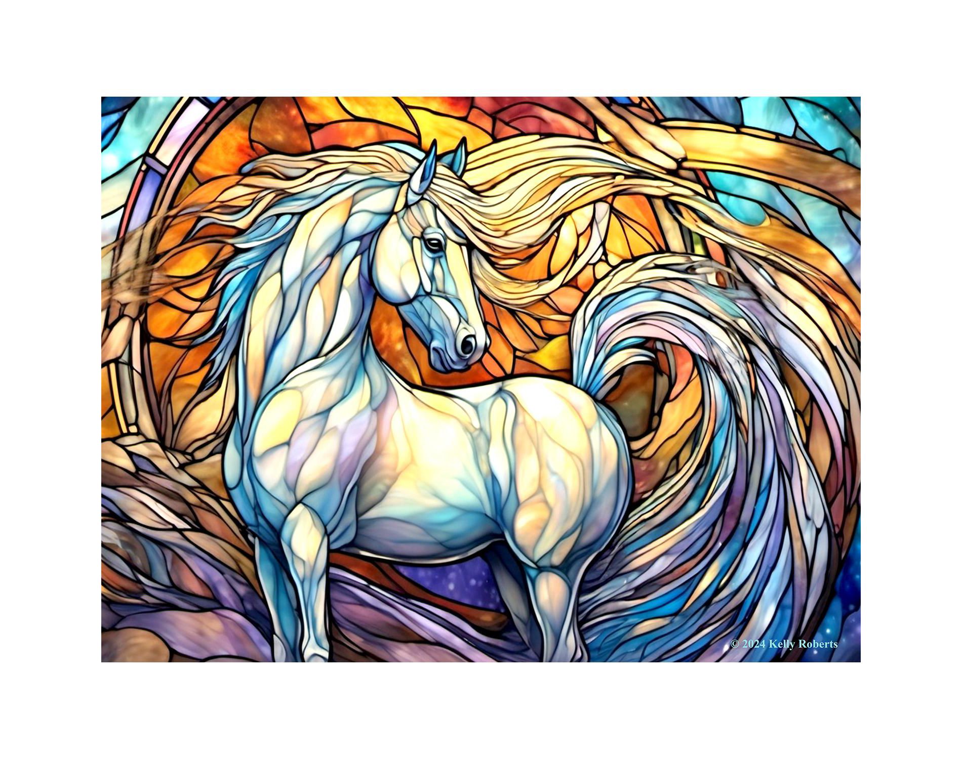 Sunsout Stained Glass Zoo White Horse 500 pc Jigsaw Puzzle 73303