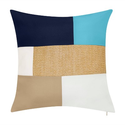 Emroidered Reversible Colorblock with Raffia Indoor/Outdoor Throw Pillow - Edie@Home