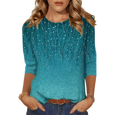 Women's 3/4 Sleeve Tunic Tops Soft Round Neck Casual T Shirts for Women Cute Basic Blouses for Business Work