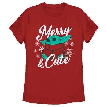 Women's Star Wars The Mandalorian Christmas The Child Merry and Cute T-Shirt