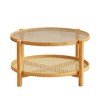 Zeus & Ruta Modern Round 2-Tier Coffee Table with Glass Top & Rattan Storage Shelf, Natural - 2 of 4