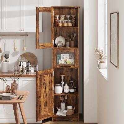Storage Cabinets 170cm, Hochschrank mit 2 Türen, Verstellbarer Ablage& 1 Schublade