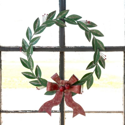 Park Hill Collection Painted Metal Bay Leaf Wreath with Bow