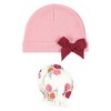 Hudson Baby Infant Girl Cotton Cap and Scratch Mitten Set, Autumn Rose, 0-6 Months - 3 of 4