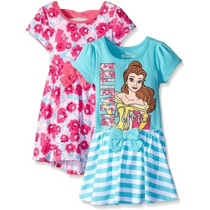 Girl's 2-Pack Disney Princess Belle Believe In You Floral and Stripe Casual Dress Set - Blue/Pink, Size 2T - 1 of 4