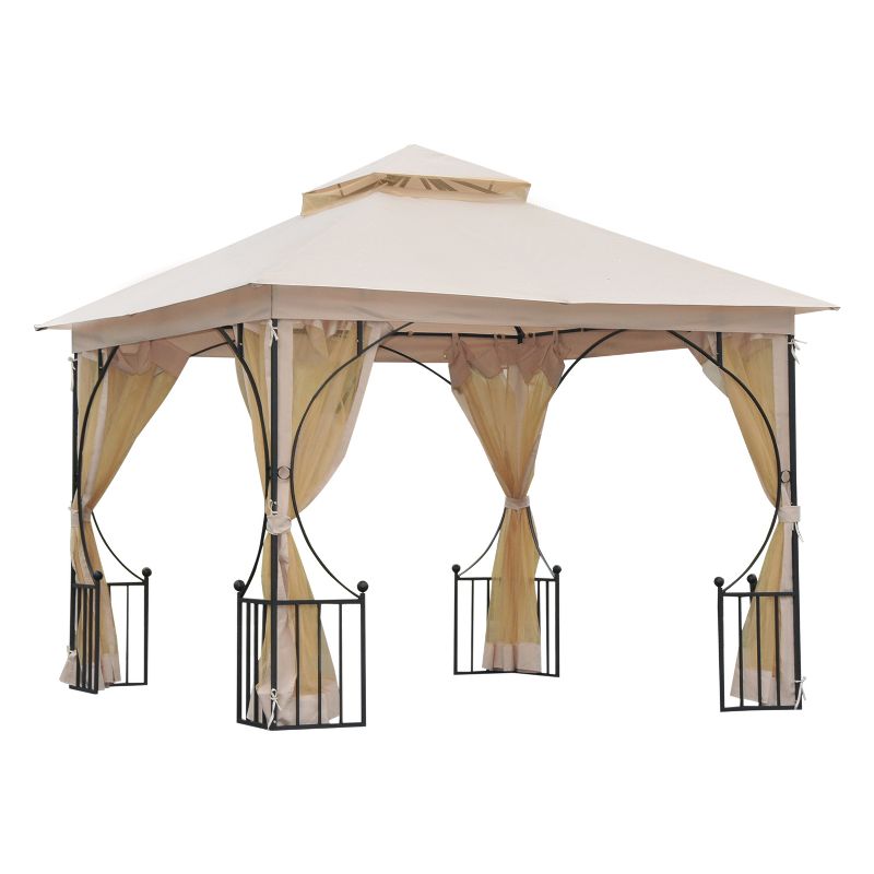 Outsunny 10' x 10' Patio Gazebo Canopy Outdoor Pavilion with Mesh Netting SideWalls, 2-Tier Polyester Roof, & Steel Frame, 4 of 8