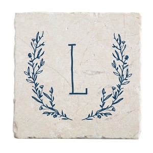 Personalization Mall Farmhouse Floral Personalized Letter Tumbled Stone Coaster Set - 1 of 1