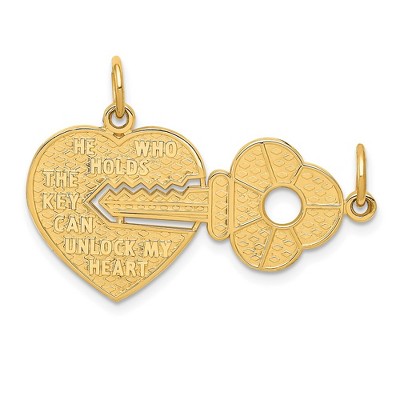 Black Bow Jewelry 14k Yellow Gold Heart with a Key Set of 2 Charm or Pendants, 30mm