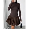 Women's Turtleneck Ribbed Long Sleeve Mini Dress Slim Fit Bubble Hem Cocktail Party Dress - 3 of 4