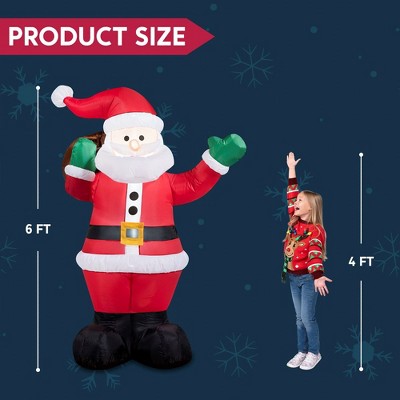 6-Foot Bright White LED Inflatable Santa with Gift Bag