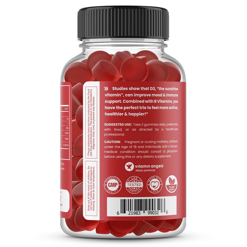 NutraChamps Vitamin D3 & Vitamin B12 Methylcobalamin Gummies for Energy, Mood, Heart & Bones - 60 Vegan Chewables, 4 of 5
