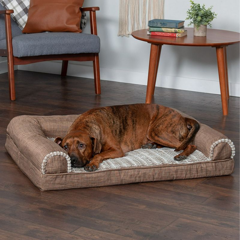 FurHaven Luxe Fur & Performance Linen Cooling Gel Sofa Dog Bed, 3 of 6