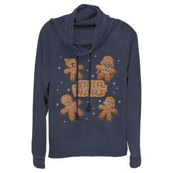 Juniors Womens Star Wars Christmas Gingerbread Characters Cowl Neck Sweatshirt