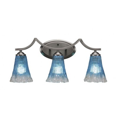 Toltec Lighting Zilo 3 - Light Vanity in  Graphite with 5.5" Fluted Teal Crystal  Shade