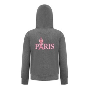 Everyday Kids Paris Bow Girls Zip Up Hoodie – Pink Eiffel Tower City Graphic Sweatshirt - 1 of 4