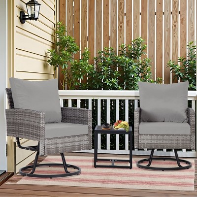 3-Piece Wicker Patio Seating Set with Swivel Chairs and Coffee Table, Outdoor Rattan Furniture for Porch, Balcony, Garden or Deck-The Pop Home