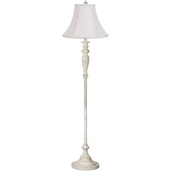 360 Lighting Vintage Shabby Chic Floor Lamp 60" Tall Antique White Washed Fabric Bell Shade for Living Room Reading Office
