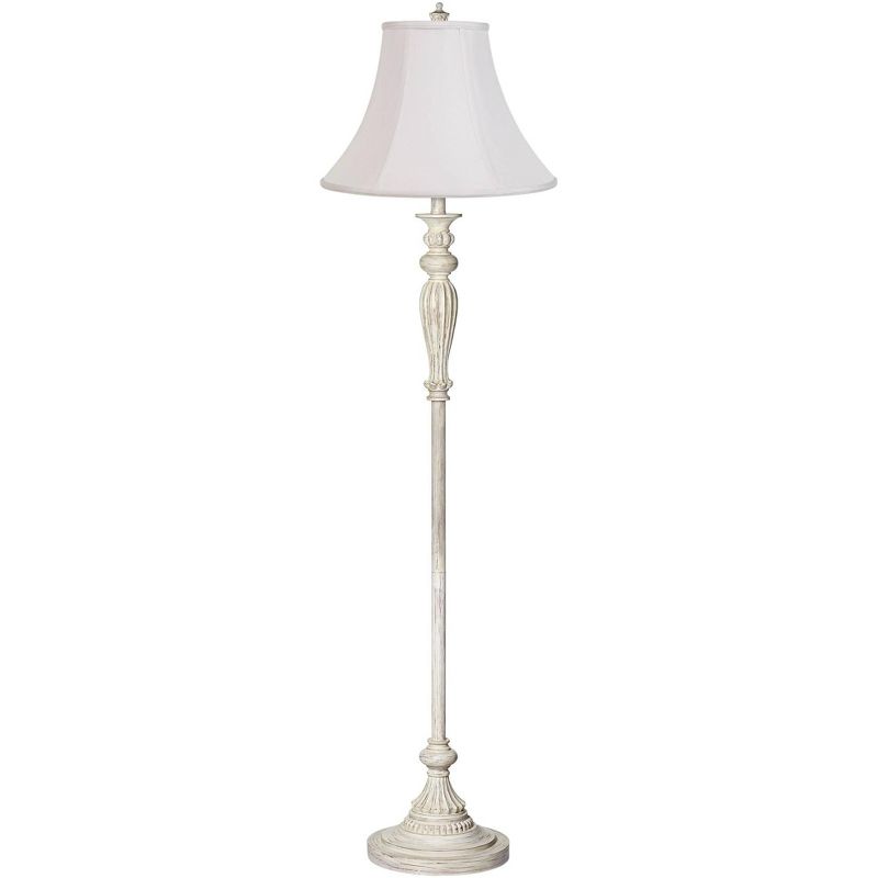 360 Lighting Vintage Shabby Chic Floor Lamp 60" Tall Antique White Washed Fabric Bell Shade for Living Room Reading Office, 1 of 7
