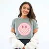 Simply Sage Market Women's Pink Checker Smiley Face Short Sleeve Garment Dyed Tee - 2 of 4