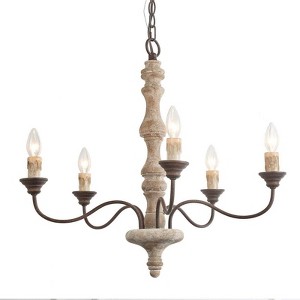 LNC Andromeda 5-Light 23.2" French Country/Cottage Candle Chandelier, Distressed White Wood and Rustic Bronze - 1 of 4