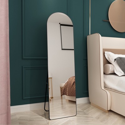 DOMETOUR 60x16.5 Inch Arched Full Length Mirror Floor Mirror, Aluminum Alloy Frame Floor Standing or Wall-Mounted Mirror for Bedroom Cloakroom, Black