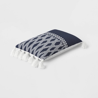 14&#34;x20&#34; Lattice and Tassles Rectangular Outdoor Lumbar Pillow Navy Blue - Threshold&#8482;_2