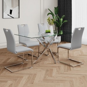 Sapphtopaz Modern Simple Dining Chairs Set, Faux Leather Padded Seat Kitchen Chairs with Chrome Metal Legs for Dining Room, Kitchen - 1 of 4