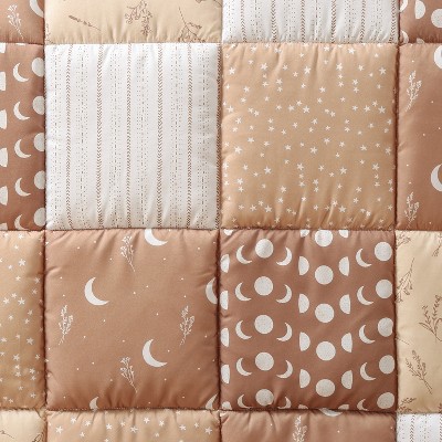 Brown Microfiber Reversible Baby Comforter Set with Celestial Theme