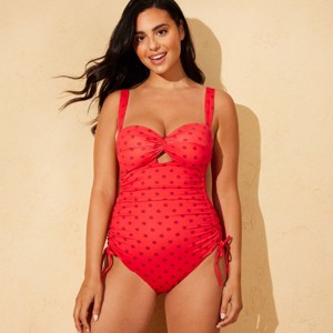 水着・ラッシュガード Polka Dots onepiece swimwear Women's Twist Front Ruched Side-Tie Polka Dot Bandeau High Leg