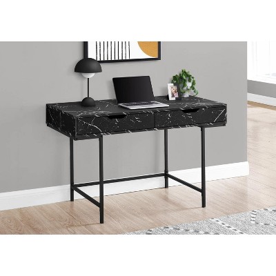 Contemporary Black Marble-Look Home Office Desk with Dual Drawers