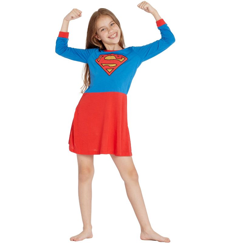 Supergirl Girls Big Flyaway Superhero Costume Pajama Nightgown, 1 of 4