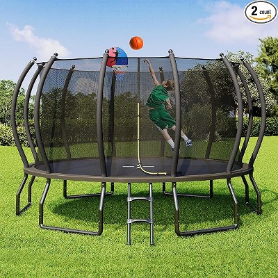 AMERLIFE Outdoor Trampoline with Enclosure Net and Ladder, Recreational Trampolines for Kids and Adults