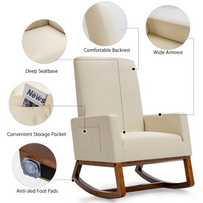 Mid-Century Modern Beige Fabric Upholstered Rocking Chair