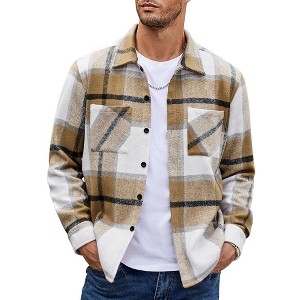 COOFANDY Men's Flannel Shirts Casual Button Down Plaid Shirt Jacket Long Sleeve Fleece Shacket with Pockets - 1 of 4