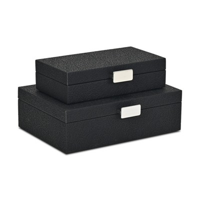 Cheung's Vyrna Doily Pattern Set of 2 Storage Boxes with Silver Handles - Black