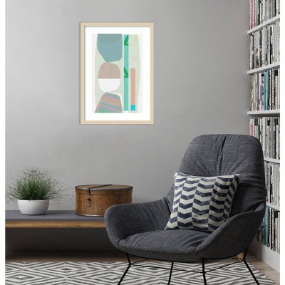 Blue Stones I Natural Wood Framed Abstract Wall Art Print