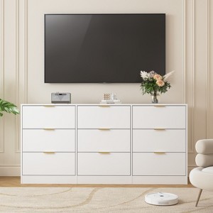 63" Dresser for Bedroom, Modern 9 Drawers Dresser with Deep Drawer, Wide Storage Chest of Drawer with Gold Handle White - 1 of 4