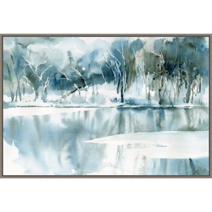33" x 22" Blue Tree Reflections by Katrina Pete Framed Canvas Wall Art Gray Wash - Amanti Art: Modern Lithograph, Sawtooth Back Mount - 1 of 4