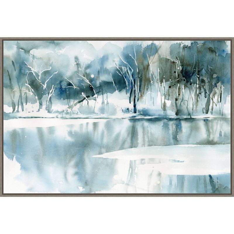 33&#34; x 22&#34; Blue Tree Reflections by Katrina Pete Framed Canvas Wall Art Gray Wash - Amanti Art, 1 of 11
