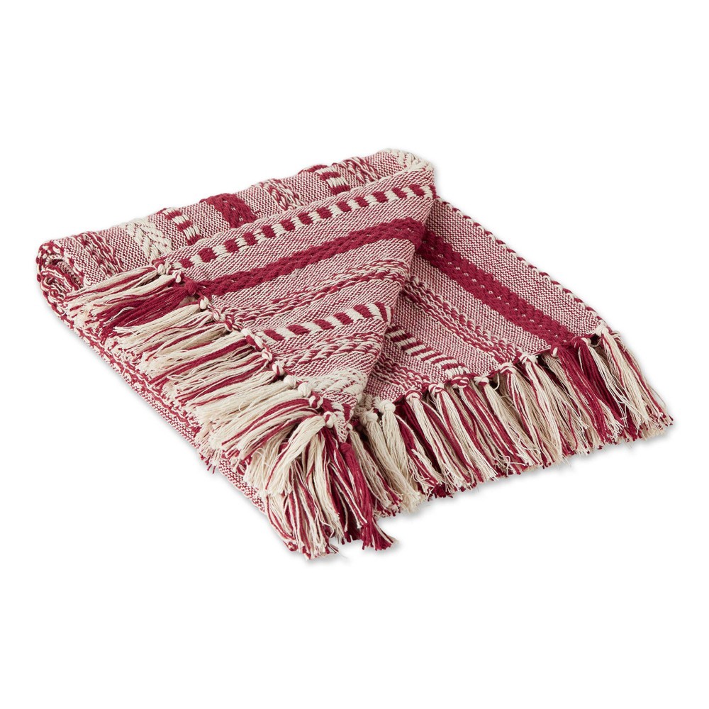 50"x60" Braided Striped Throw Blanket Barn Red - Design Imports: Lightweight Woven Cotton, Machine Washable