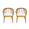 Outdoor Acacia Wood Dining Chairs Set of 2,Fabric Upholstered Dining Chairs with Curved Backrest,Wood Armchairs for Garden Balcony-Coolbibila - 2 of 4