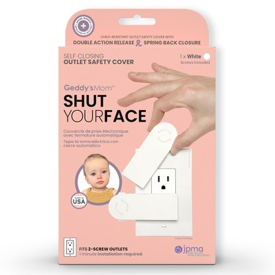 Geddy's Mom: Shut Your Face - White - Self-Closing Outlet Safety Cover